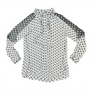 Rag & Bone Silk Crepe Sheer Chevron Print Tie Neck Bow Long Sleeve Blouse medium